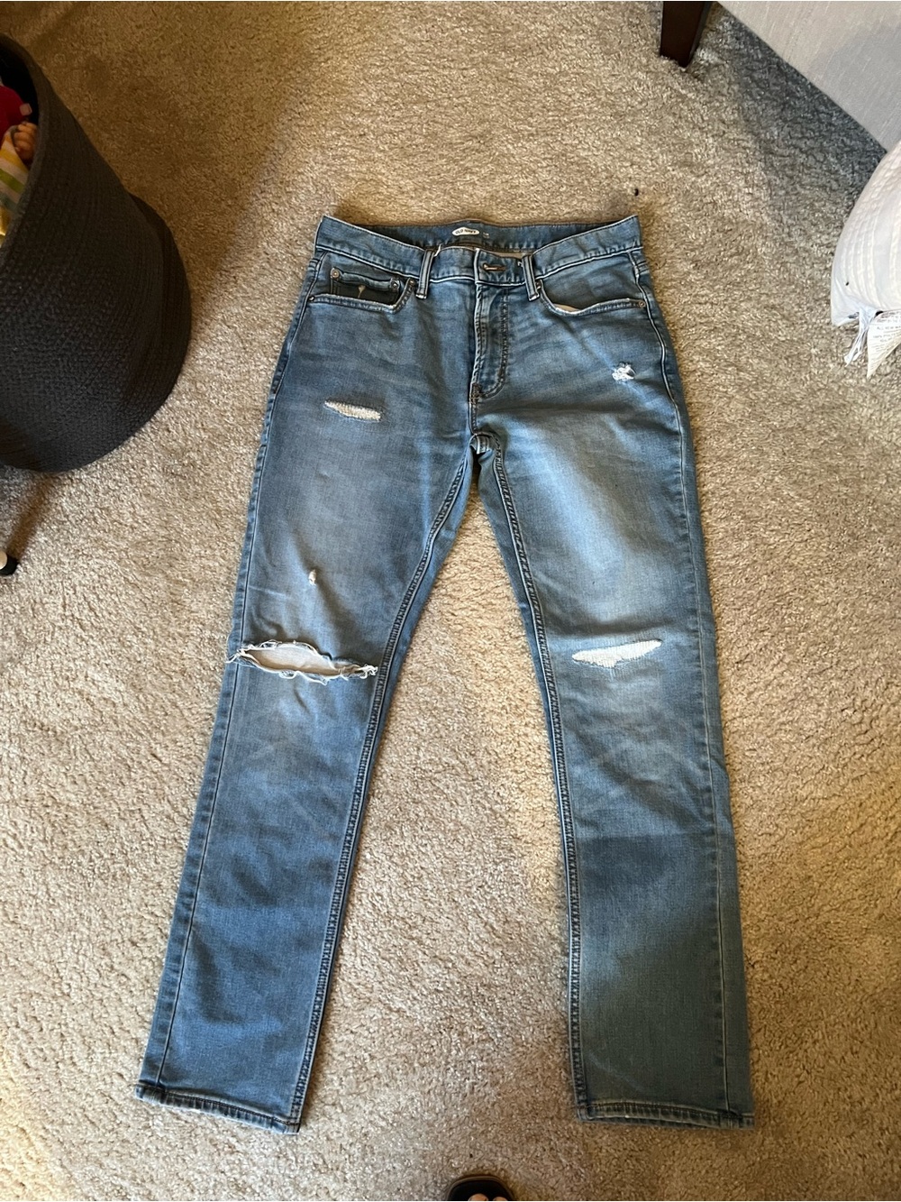 Old Navy Men's Light Blue Slim Straight Distressed Jeans